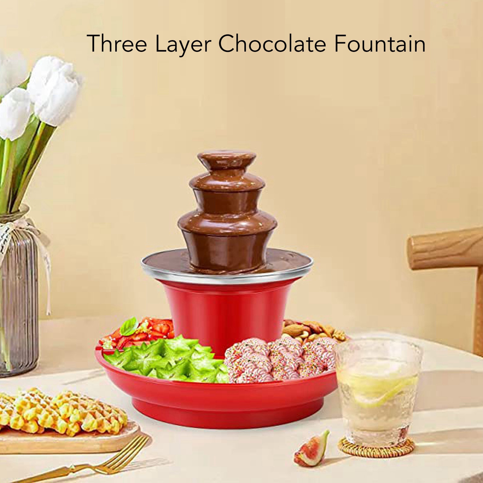 Điện Sô Cô La Fondue Dễ Dàng Để Làm Sạch 3 Tầng Máy tháp phun sô cô la Mini Đa Năng Ngâm Tùy Chọn rắc cắm Châu Âu 220V Đa Chức Năng Cho tiệc giáng sinh
