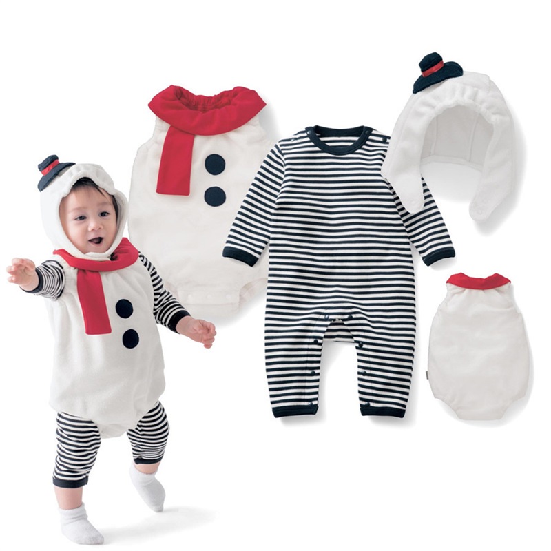 Baby Halloween Snowman Rompers Set Infant Boys Girls Striped Long Sleeve
