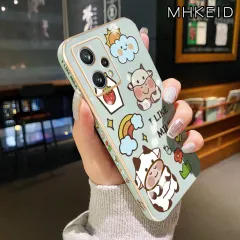 MHKEID Casing Ponsel untuk Realme 9 Pro V25 5G 9i 10 Pro Plus Narzo 50 Pro Casing ponsel lensa penuh tas kamera, Casing Hp tahan guncangan pola susu sapi, Casing lunak pelindung silikon mewah untuk ponsel