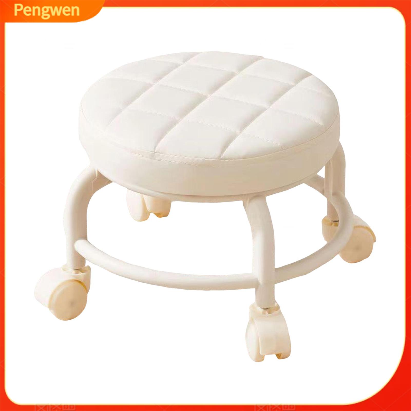 Pengwen Mini Stool with Wheels Low Rolling Stool with 360° Swivel Wheels Heavy Duty Mini Chair Faux Leather Cushion Portable Rotating Seating Stool for Home Office Salon and Workshop Use - 4