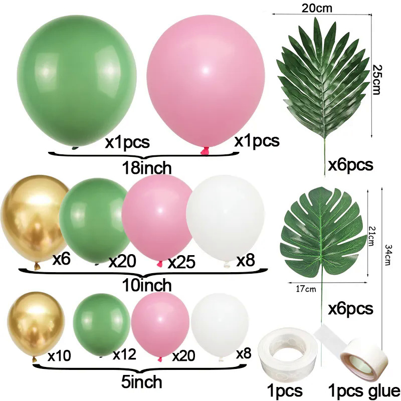 Xiu1pink bóng Lá Cọ nhiệt đới Garland Arch Kit bé tắm cô gái sinh nhật đảng Hawaii đám cưới Bóng Backdrop Decorationsc12-58