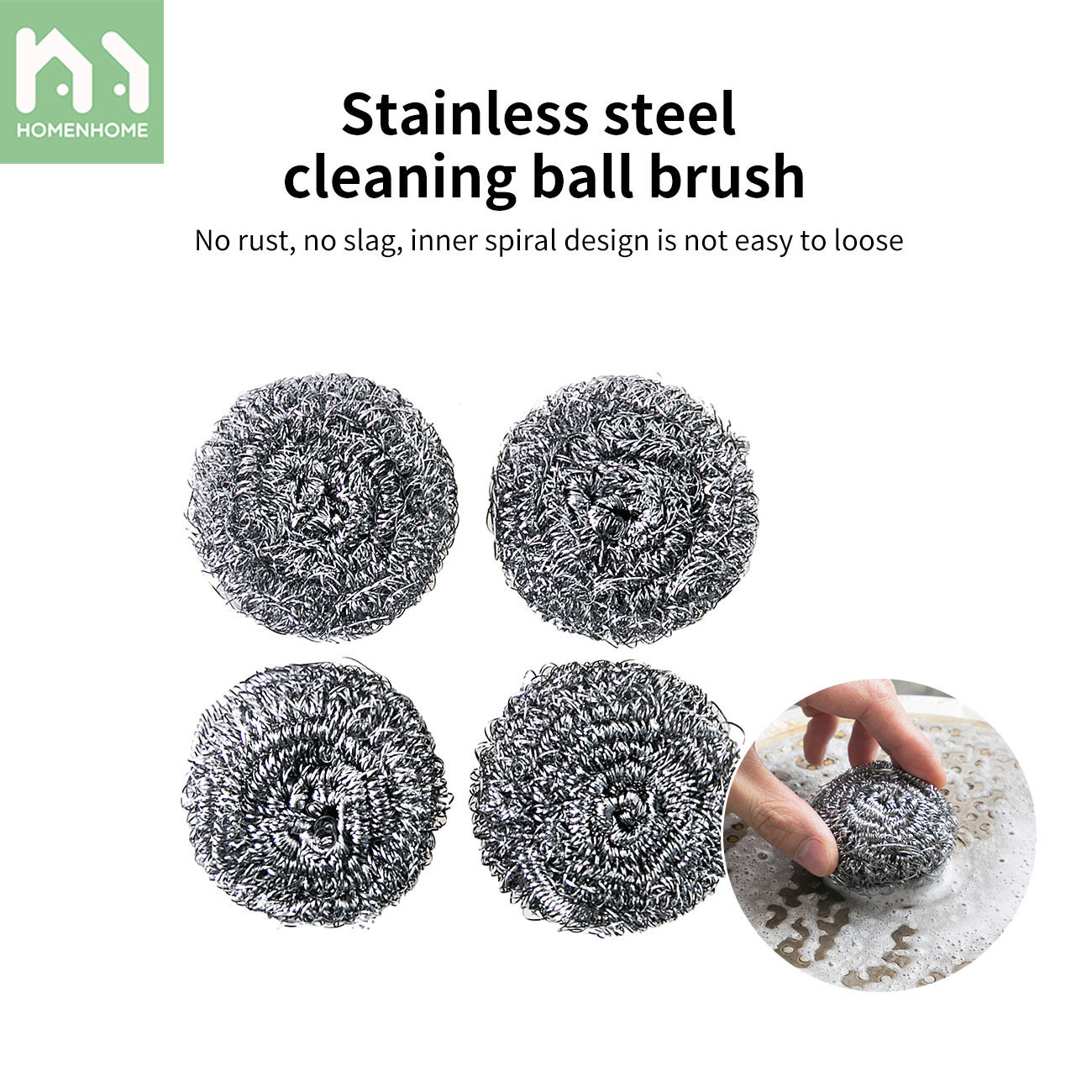 Homenhome Kitchen Large Stainless Steel Wire Ball with Strong Anti Rust and Slag Removal Effect ราคา 35 บาท*ส่งฟรี