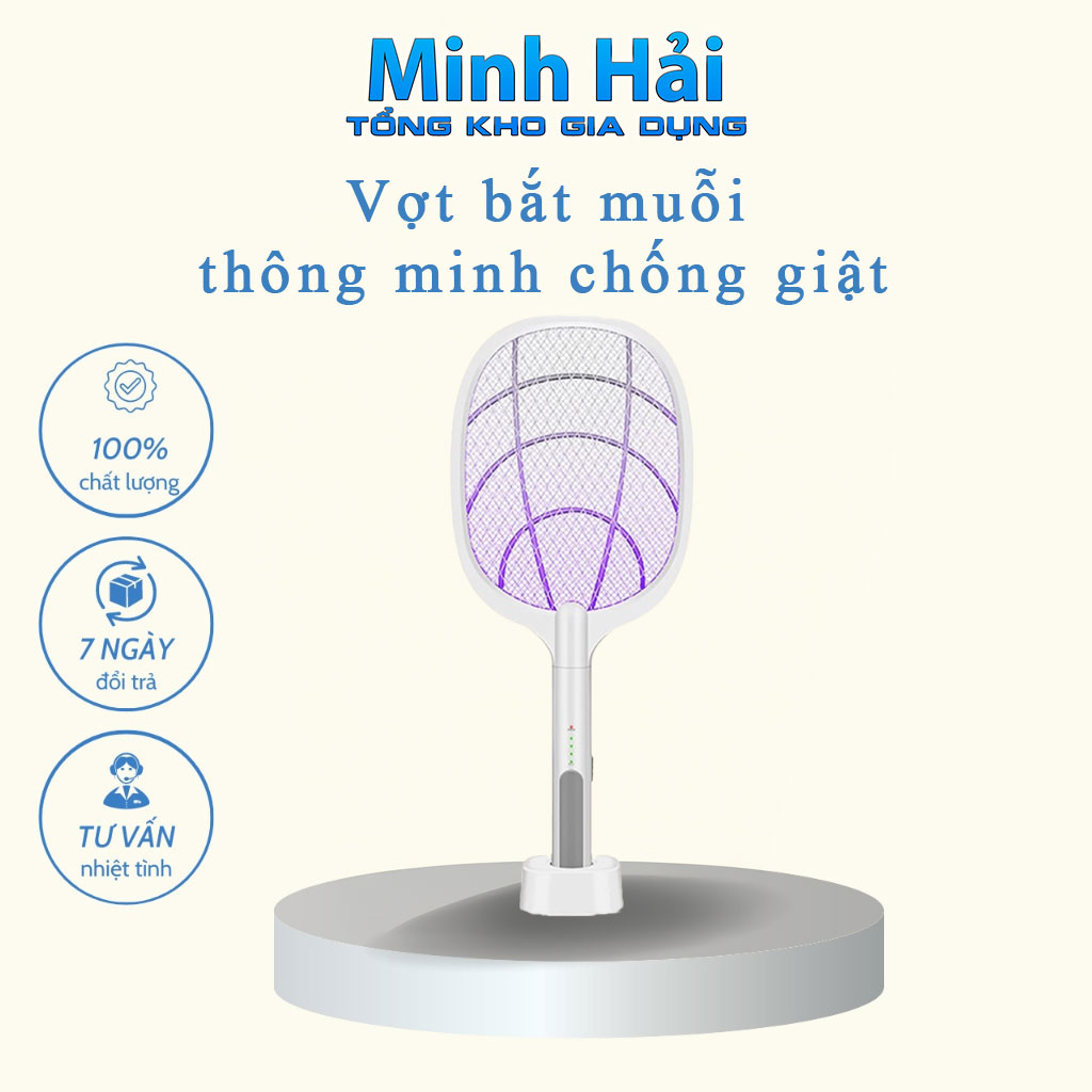 Vợt bắt muỗi thông minh chống giật, tích hợp đế sạc, công nghệ bắt muỗi tự động, thích hợp đèn ngủ, bảo hành 12 tháng