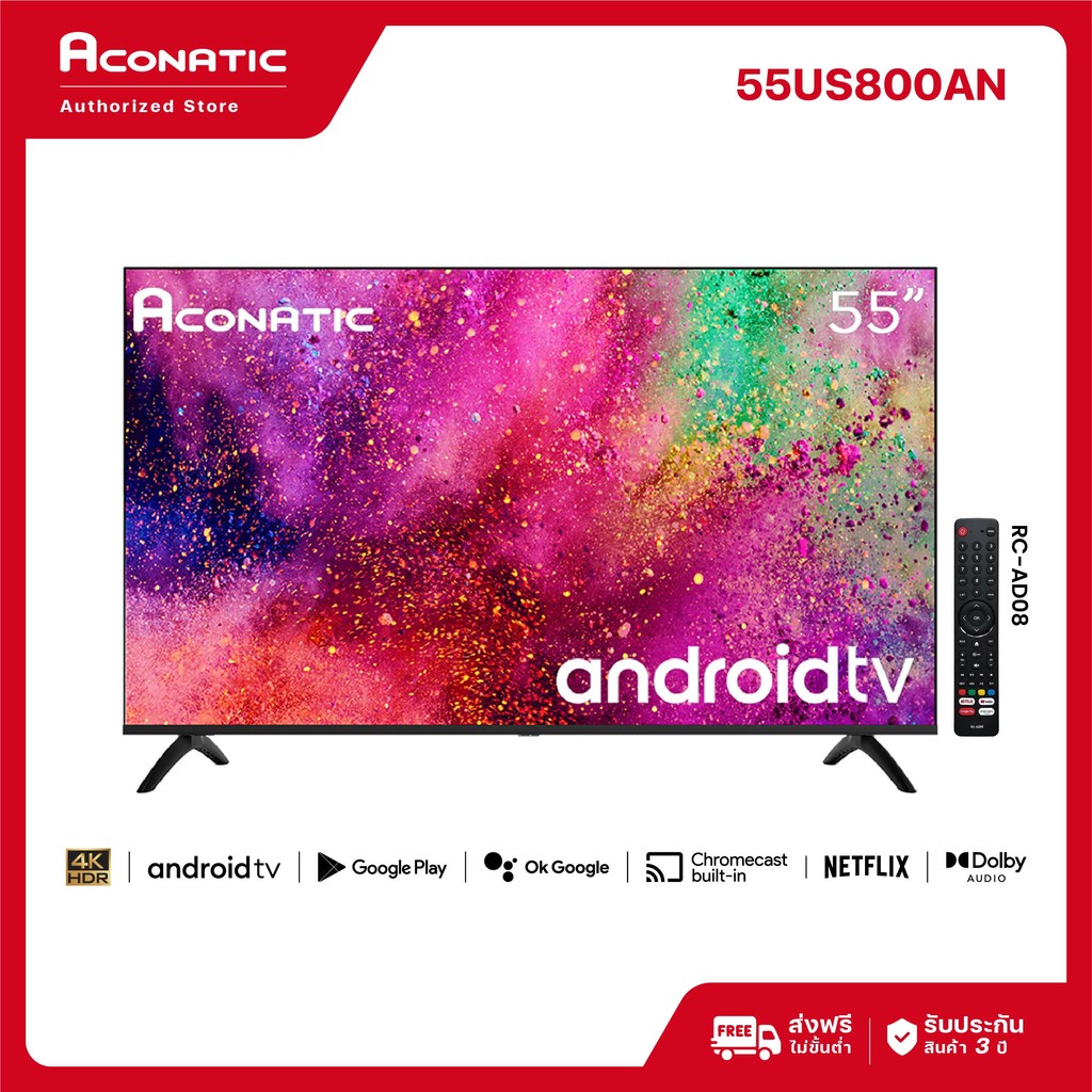 (New 2025) Aconatic Tv 55 Inch 4K Uhd 55" Led Tv Uhd Smart, Google Tv Model 55Us800An Hdr10 Dolby Google Assistant Netflix Youtube Bluetooth ราคา 9,290 บาท*ส่งฟรี