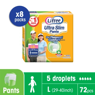Lifree Ultra Slim Pants, Anti-Bac, L 9s (8 Packs)