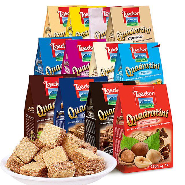 🔥HOT🔥 🍫 ล็อคเกอร์ เวเฟอร์ 250กรัม 🍫 Loacker Quadratini ขนมปังกรอบสอดไส้ ช๊อคโกแลต ราคา 115 บาท*ส่งฟรี