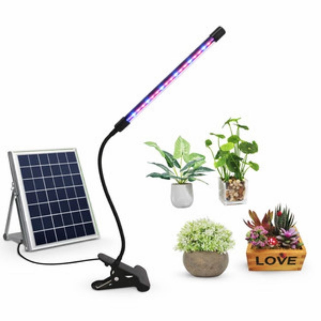Solar Plant Grow Light USB + Solar Panel LED Grow Lamp Indoor Plants Lamp 植物生长灯 太阳能补光灯 Lampu Tanaman LED 全光谱补光灯多肉植物全光谱