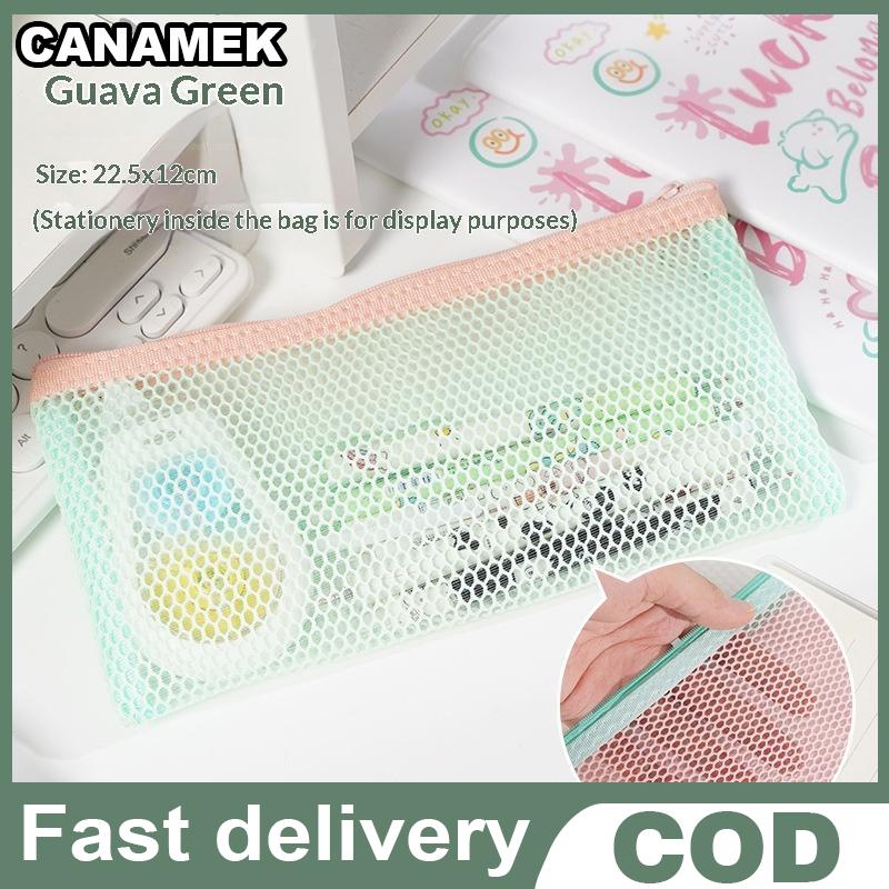 CANAMEK ถุงใส่ดินสอตาข่ายโปร่งใสสีพาสเทลพับเก็บได้ประหยัดพื้นที่จัดเก็บเครื่องเขียนสำหรับโรงเรียนการสอบสำนักงาน