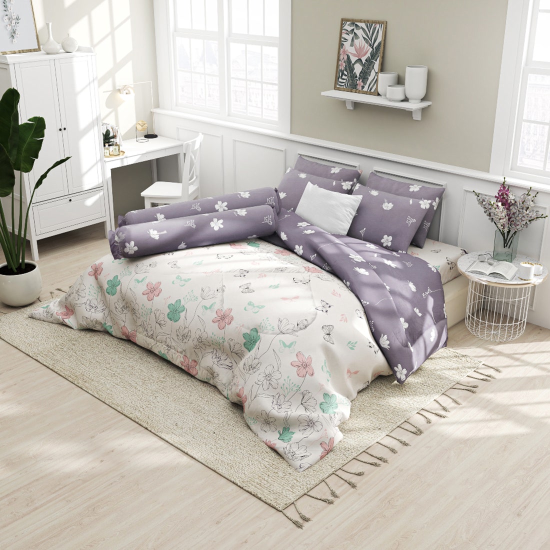 SB Design Square FROLINA Microtex ชุดผ้าปูที่นอน 6 ฟุต King 6 ชิ้น 330 เส้นด้าย Df042 ราคา 2,190 บาท*ส่งฟรี