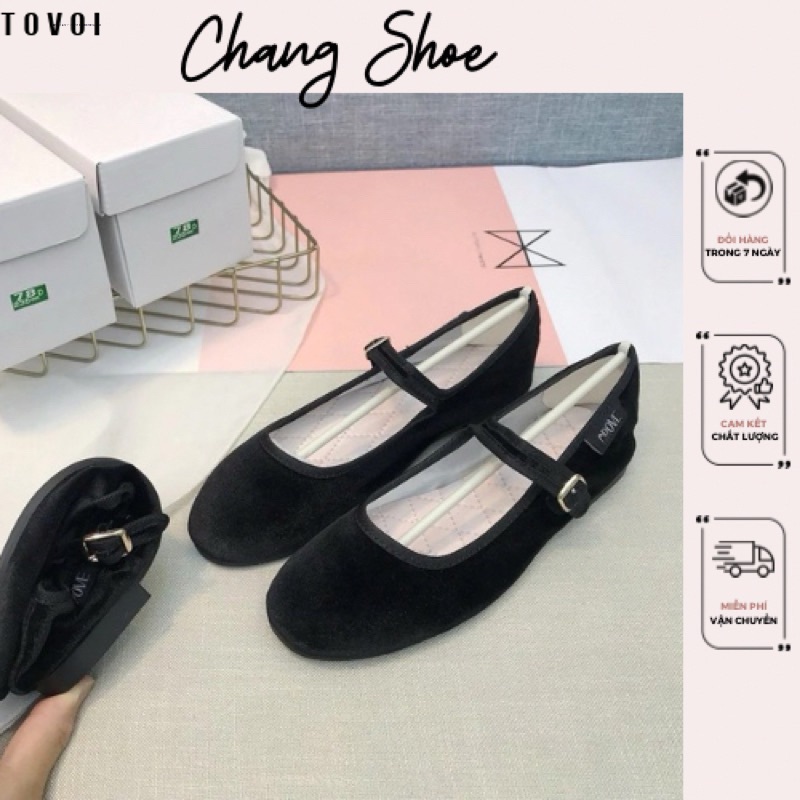 Giày bệt mũi tròn nhung đen trơn quai ngang Grove Ballet Flat mới nhất mẫu mã 𝗞𝟬𝟬𝟵 miễn phí vận chuy