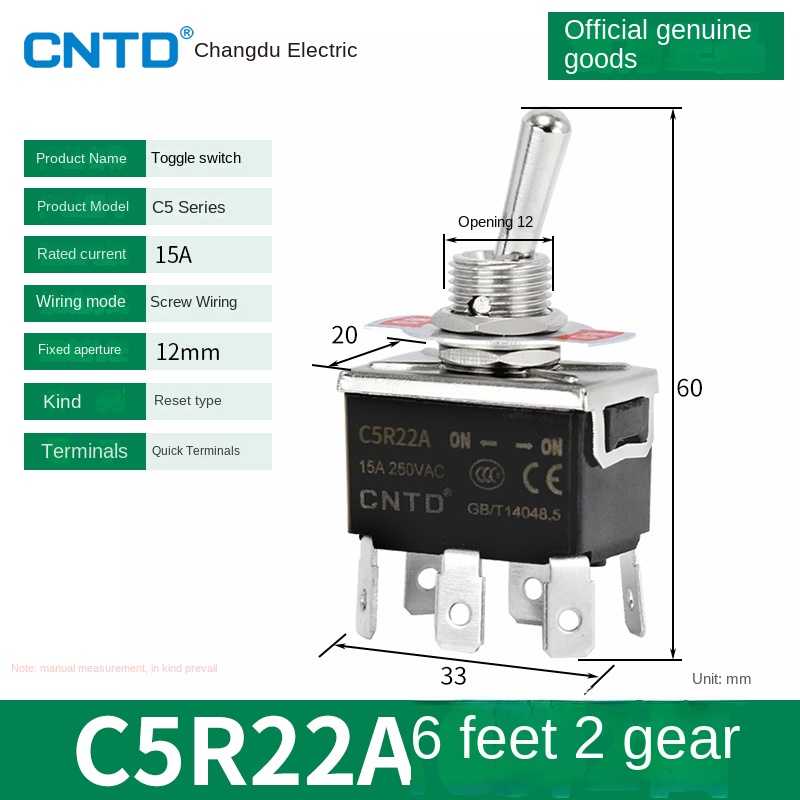 Công tắc gạt Loại Đặt Lại C5R22A Changde | tùy chọn C511A/C5R12A/C5R22B - Tự Phục Vị/Tự Khóa, 15A, Đa Dạng Model Cho Điều Khiển Công Nghiệp