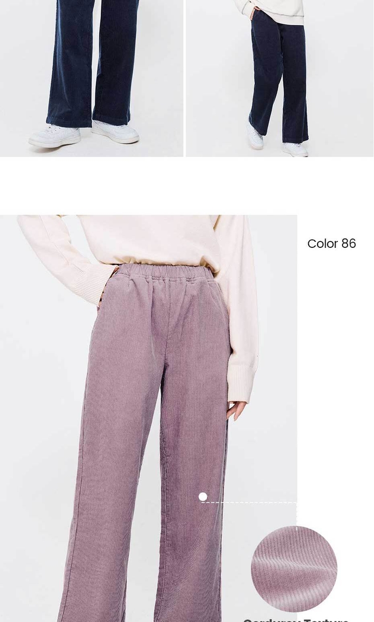 Giordano Beau Monde Women Elastic waist wide leg cotton corduroy pants Free Shipping 13412773 · v3