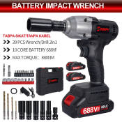 880N.M Cordless Brushless Electric Wrench with 2 Batteries