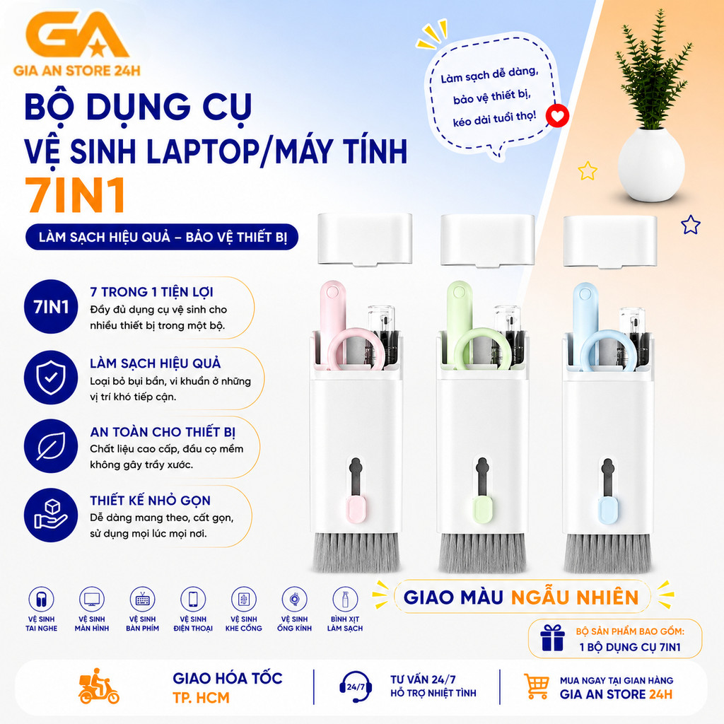 Bộ Dụng Cụ Vệ Sinh Đa Năng 7 Trong 1 Cho Laptop, Bàn Phím, Điện Thoại, Tai Nghe Siêu Nhỏ Gọn