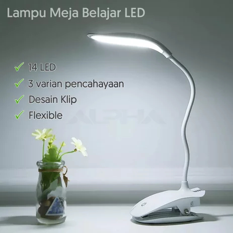 TaffLED Lampu Meja Belajar Desk Lamp Rechargeable 14 LED White Light Lampu Baca LED Eye Protection Clip Jepit lampu meja kerja