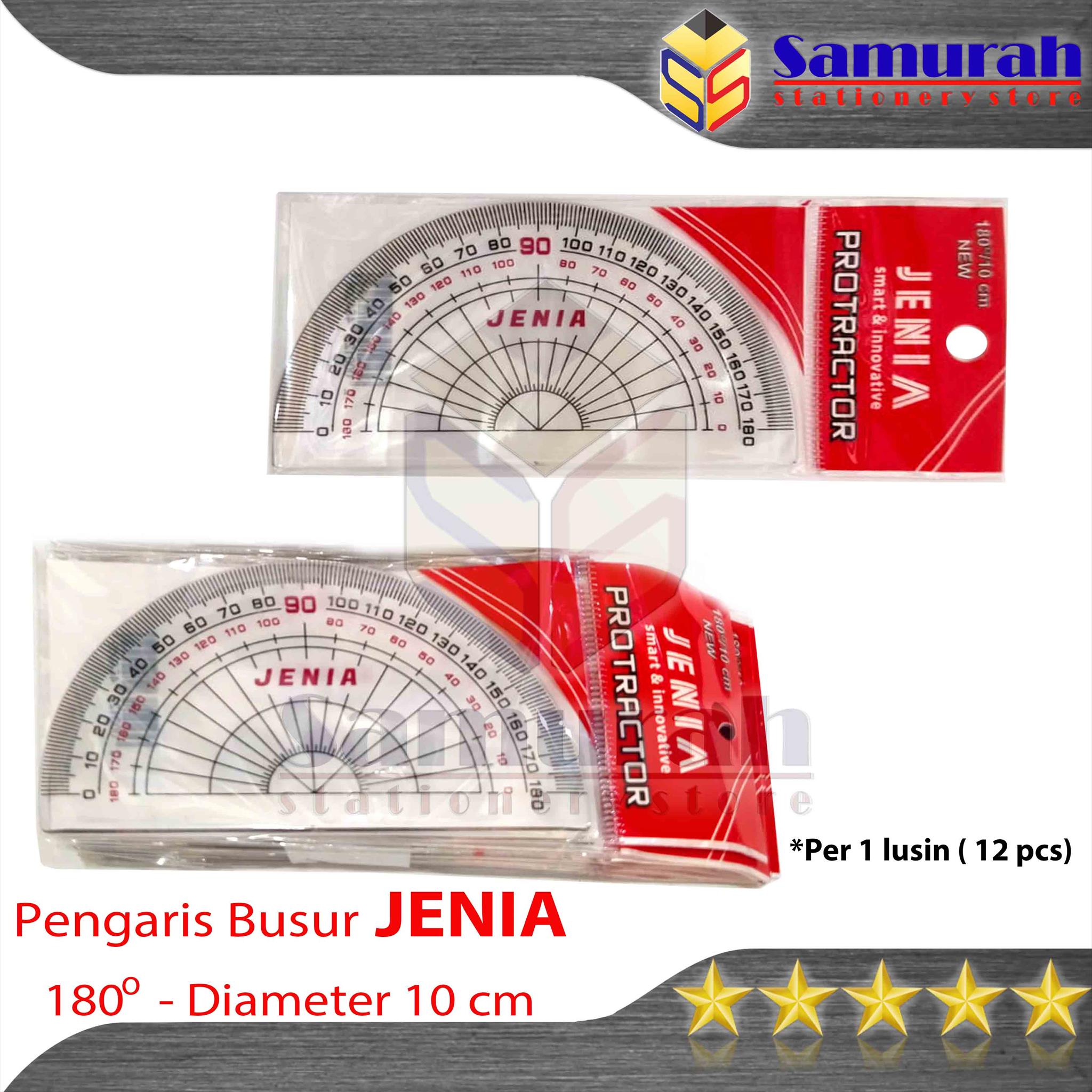 Penggaris Jenia Busur Diameter 10 cm - 180 Derajat / Garisan Mika Plastik setengah lingkaran