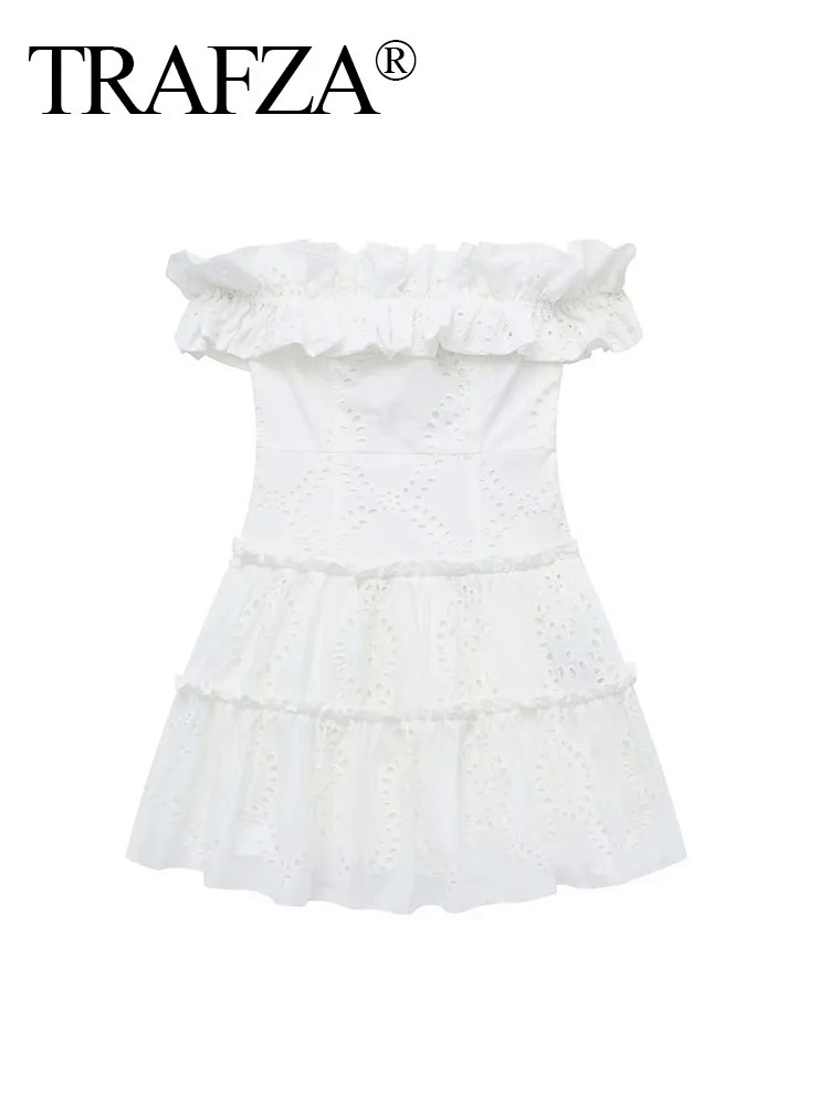 Tarfza Trắng ăn mặc phụ nữ thêu Mini cắt ra váy người phụ nữ Ruffle váy không tay phụ nữ thanh lịch của Dresses đối với Đảng