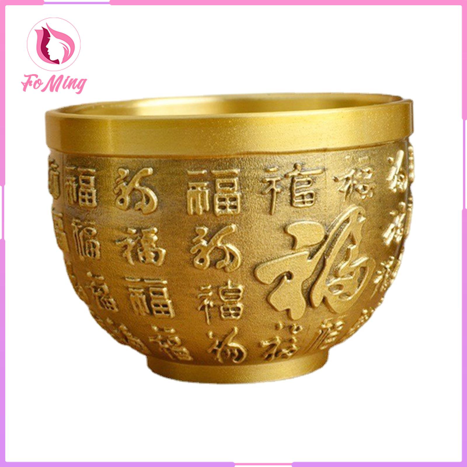 FoMing Brass Feng Shui Bowl Good Luck Rice Cylinder Treasure Bowl for Living Room