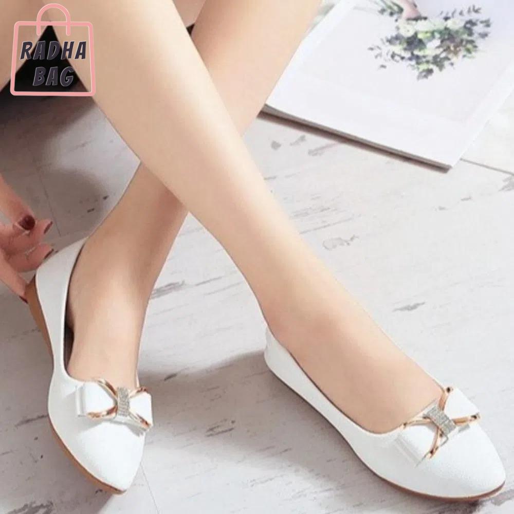 SFHDHETRR Kim cương giả Giày bệt nữ Mũi nhọn Nơ Giày đế bằng ba lê đơn giản Ngọt ngào Chống trượt Giày thuyền Xuân Thu
