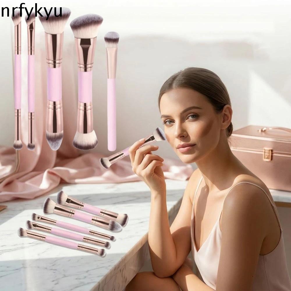 NRFYKYU 2/4/5Pcs Đầu nghiêng Cọ trang điểm hai đầu Lông bàn chải mềm Đỉnh phẳng Bộ cọ trang điểm Cọ đánh bóng Hai đầu Bộ cọ trang điểm nền Trang điểm cho người mới bắt đầu