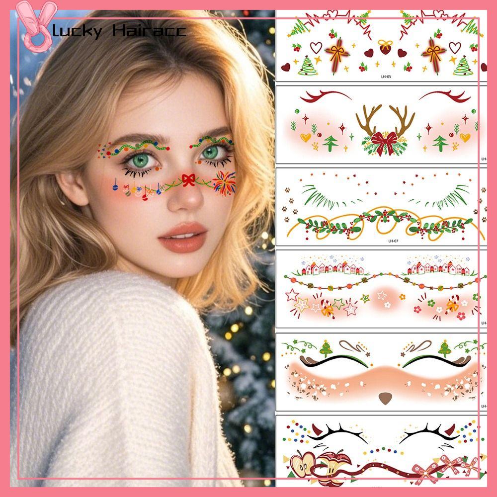 LUCKY HAIRACC 12pcs Decal nghệ thuật Tem nhãn trang điểm Giáng sinh Phong cách xăm Thiết kế trang điểm mắt Tem nhãn dán hình xăm Tem nhãn dán đẹp Tem nhãn tàn nhang Cô gái