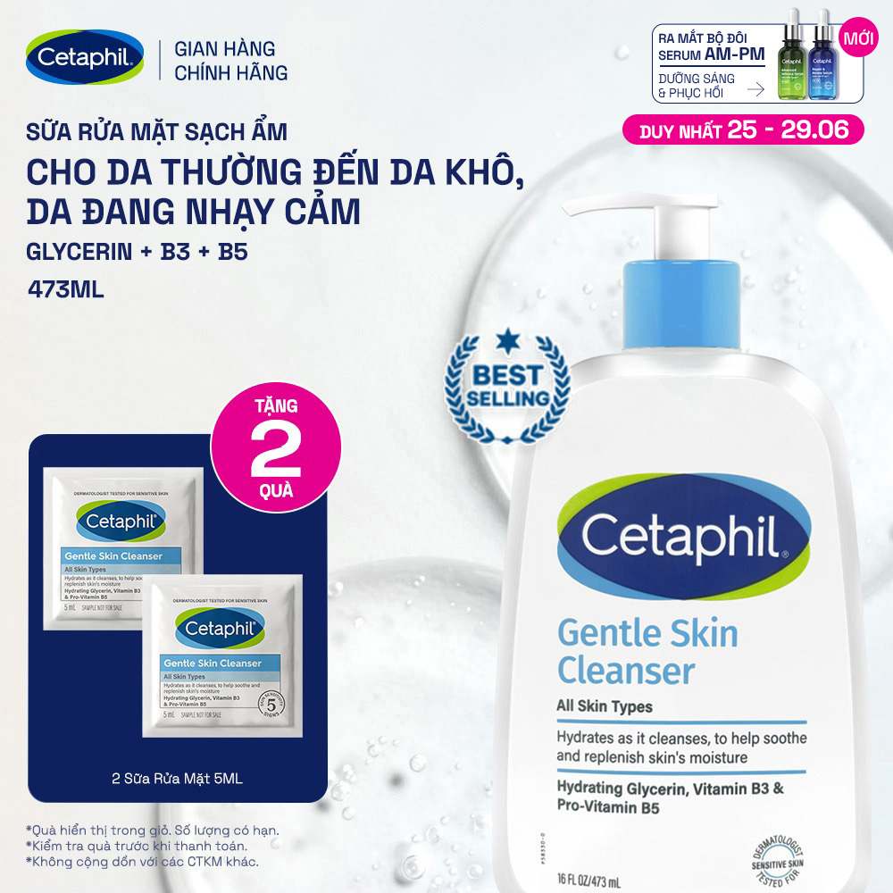 Sữa rửa mặt dịu lành cho da nhạy cảm Cetaphil Gentle Skin Cleanser 473ml