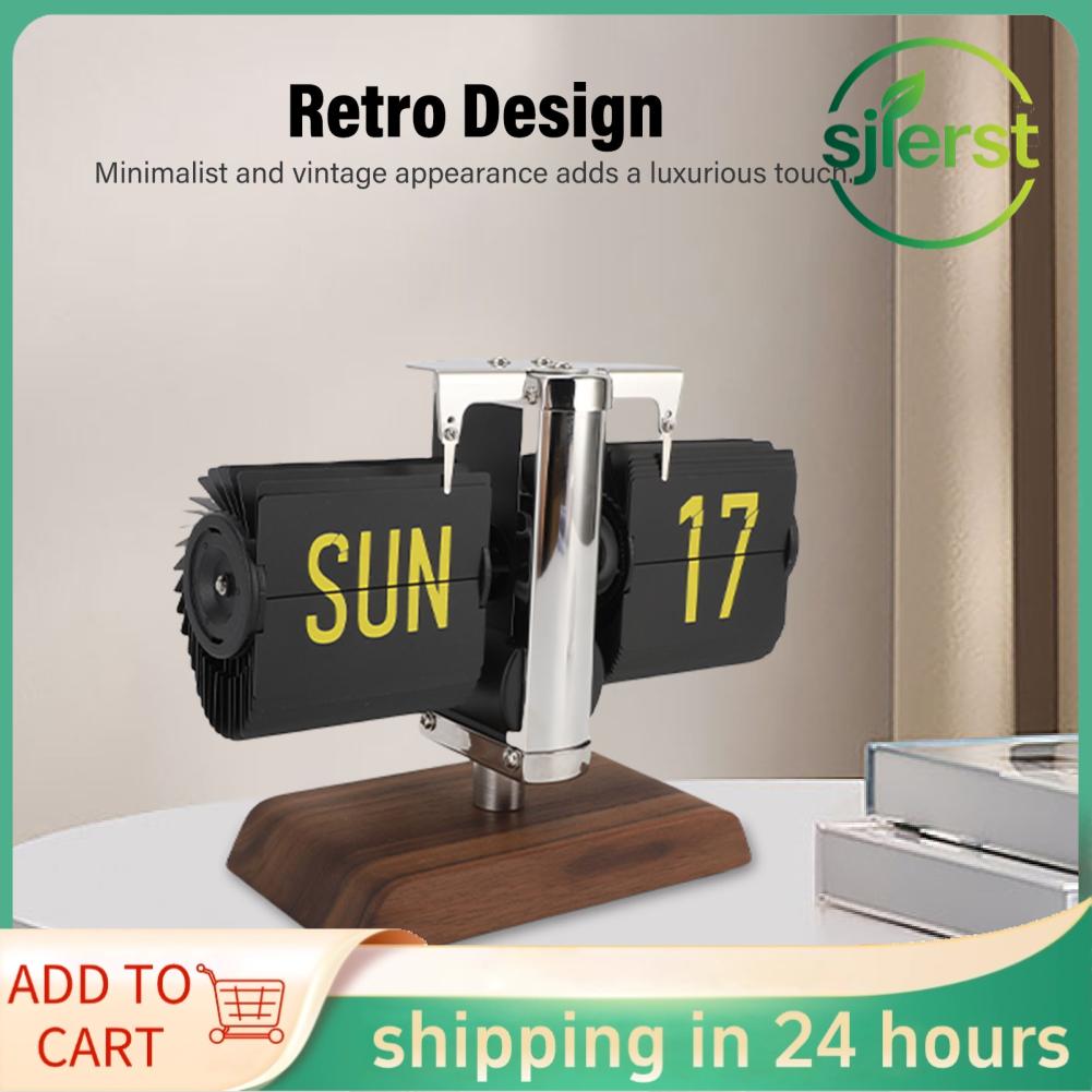 Auto Flip Desk Clock Retro Digital Flip Table Clock Decor Battery Powered Large Digital Display Time Date and Week for Home School Hotel Cafe (Stainless Steel)