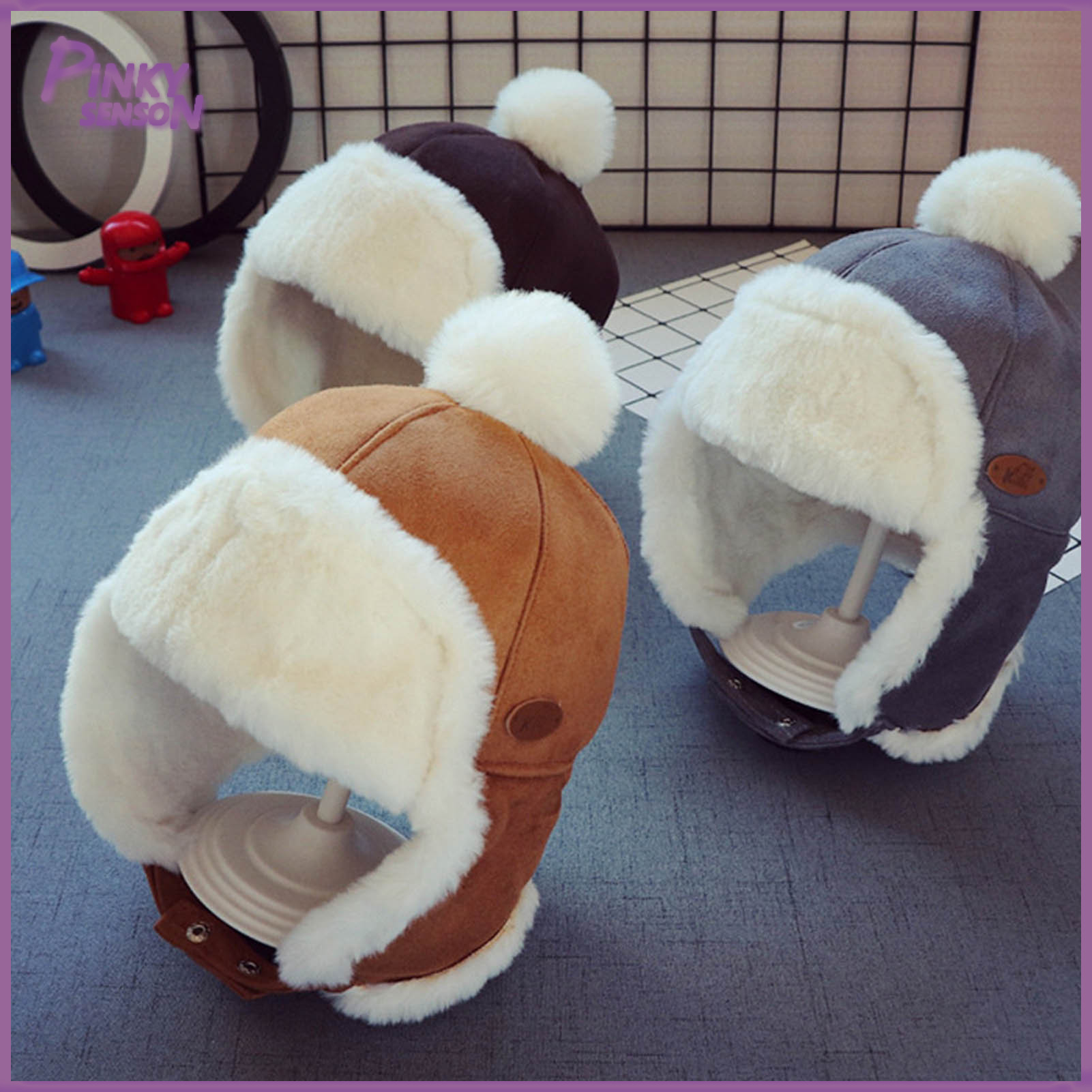 0-2 Years Baby Boys Hat Plush Lining Ear Flap Autumn Winter Infant Thick Warm Plush Ball Cap for Daily Wear ราคา 174 บาท*ส่งฟรี