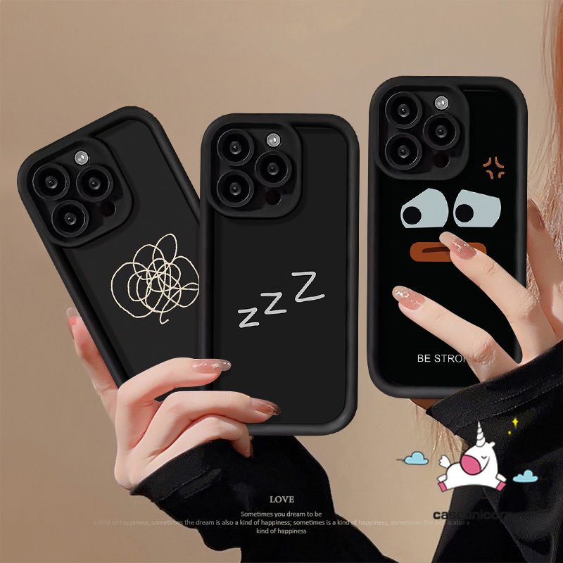 Caseunicorn Ốp cặp đôi biểu cảm hoạt hình ngộ nghĩnh Doodle sáng tạo tương thích cho iPhone 7 Plus 14 15 12 13 11 Pro Max XR 6S 6 8 15 7 Plus x XS Max SE 2020 đơn giản màu trơn mắt thiên thần vỏ mềm