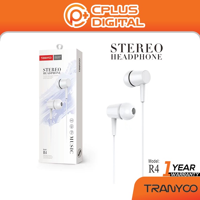 TRANYOO T-R4 3.5mm Wired In-Ear Stereo Earphones with Microphone - White