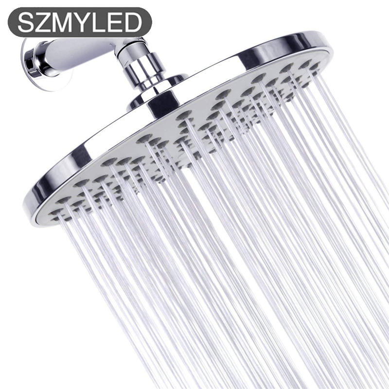 8 Inch Shower Head High Pressure Rain Bathroom Showerhead With Rubber Nozzles Chrome Plated Finish Adjustable Angles