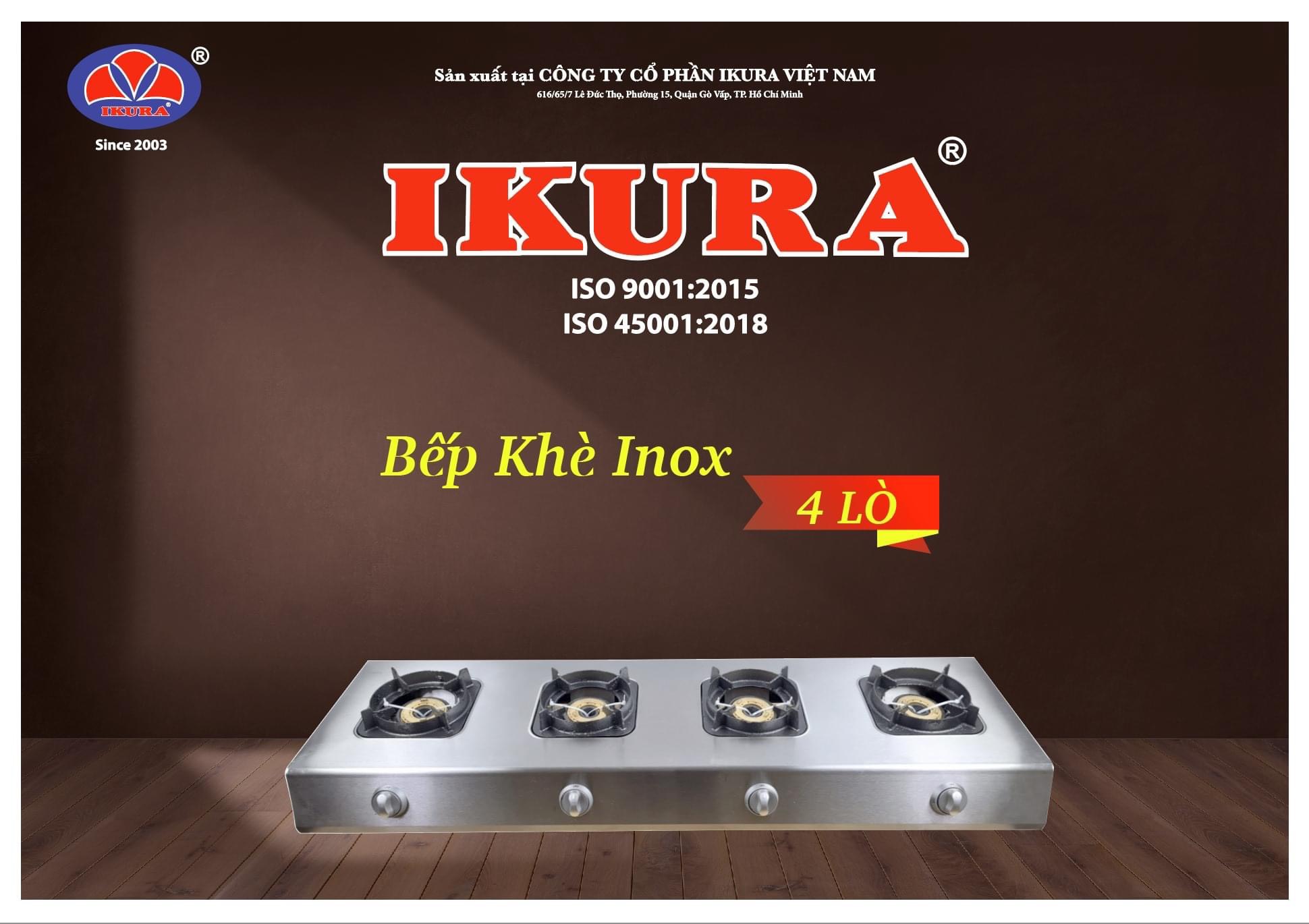 Bếp gas 4 lò IKURA mặt Inox - Phù hợp quán ăn - Nhà hàng