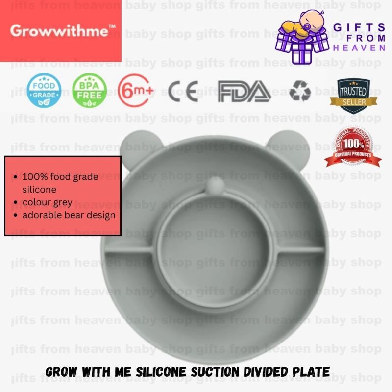 GROW WITH ME SILICONE SUCTION DIVIDED PLATE GREY