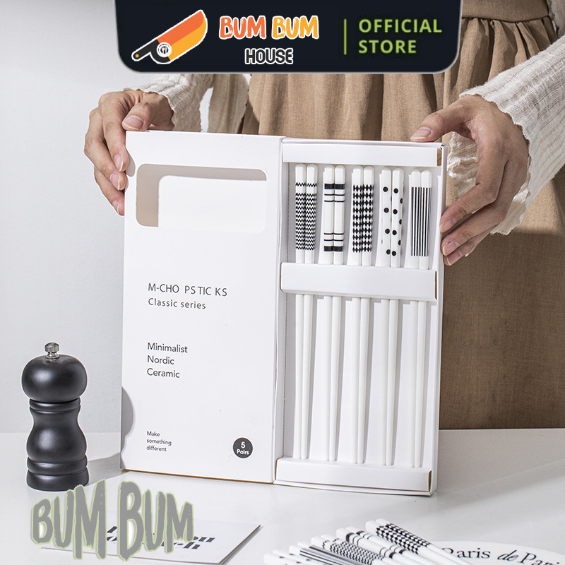 Hộp 5 đôi đũa sứ cao cấp, Đũa gốm sứ Nhật Bản cao cấp, Đũa gốm sứ Ceramic phong cách Nhật Bản cao cấp