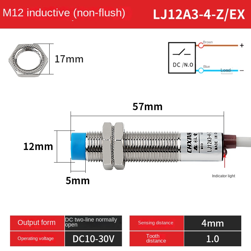 LJ12A3-4-Z/Ex Cảm Biến Tiệm Cận CHXINSHE M12 | Tùy chọn LJ12A3-2-Z / LJ12A3-4-Z Công Tắc NPN/PNP NO/NC 24V | Phát Hiện 2mm/4mm | Tự Động Hóa Công Nghiệp Chính Hãng