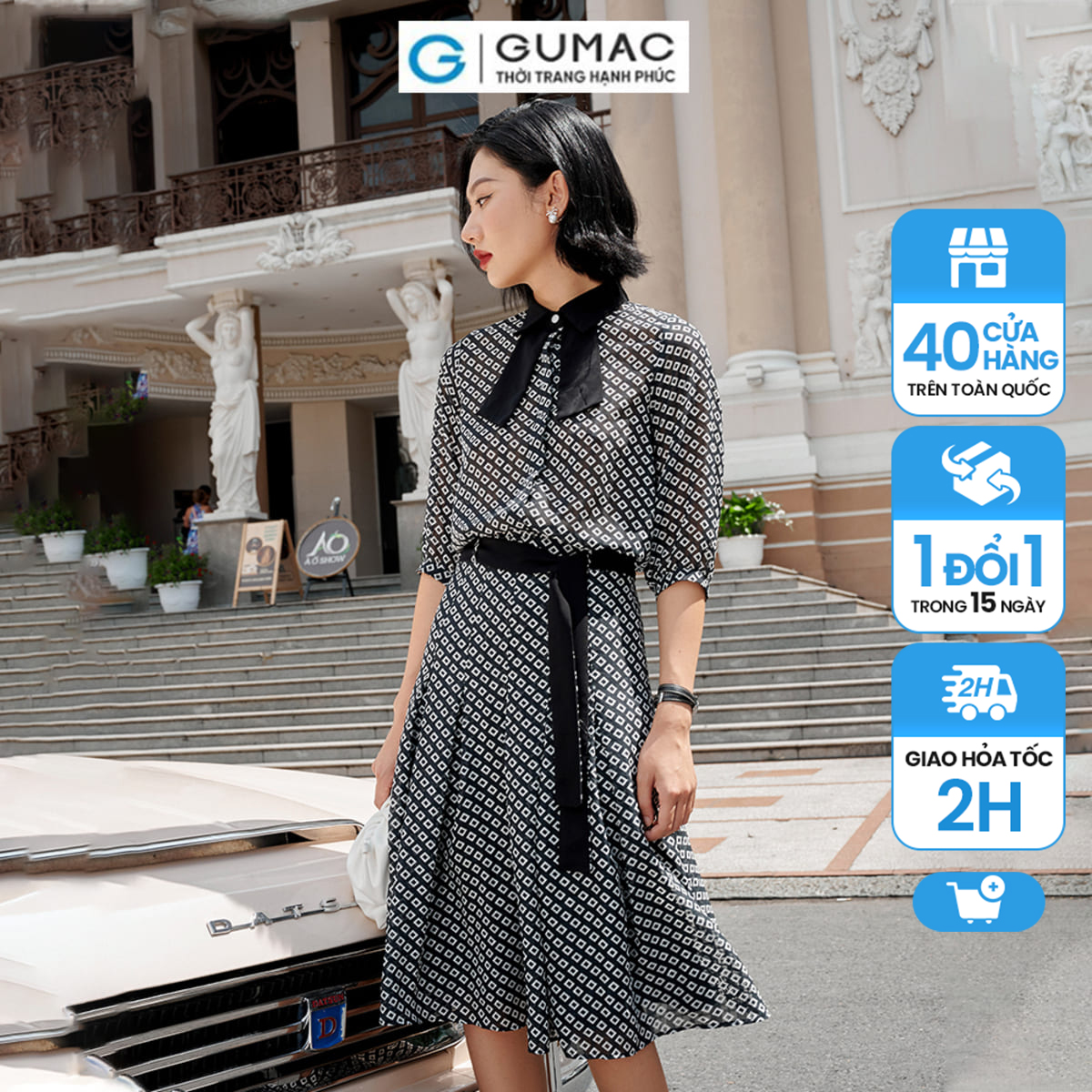 Chân váy a dập ly phối dây lưng gumac vc10086