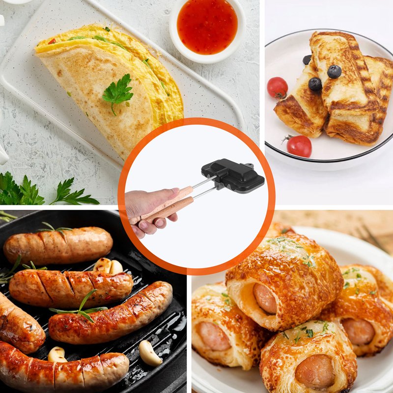 Hot Dog Toaster Double-Sided Sandwich Baking Pan Camping Frying Pan Cheese Maker Sandwich Maker Flip Pan