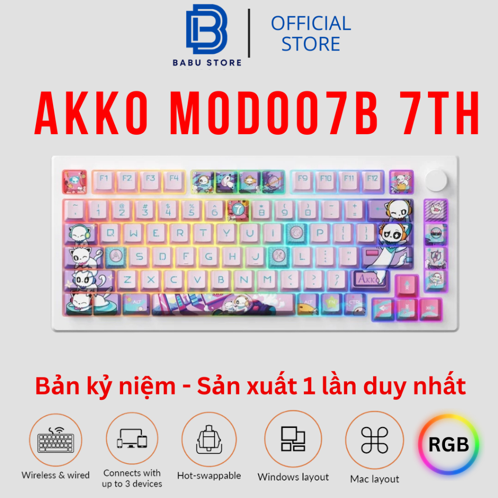 Bàn Phím Cơ Akko MOD007B PC 7th Anniversary | Led RGB | Hot Swap | 3 Modes