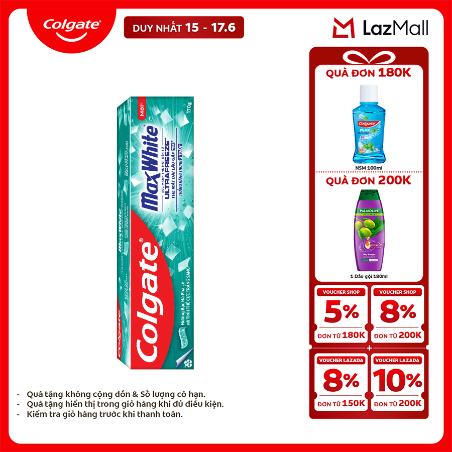 Kem đánh răng Colgate MaxWhite tinh thể the mát, làm trắng răng trong 2 tuần