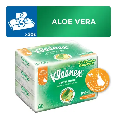 Kleenex Refreshing Hand and Face Moist Wipes 3x20s