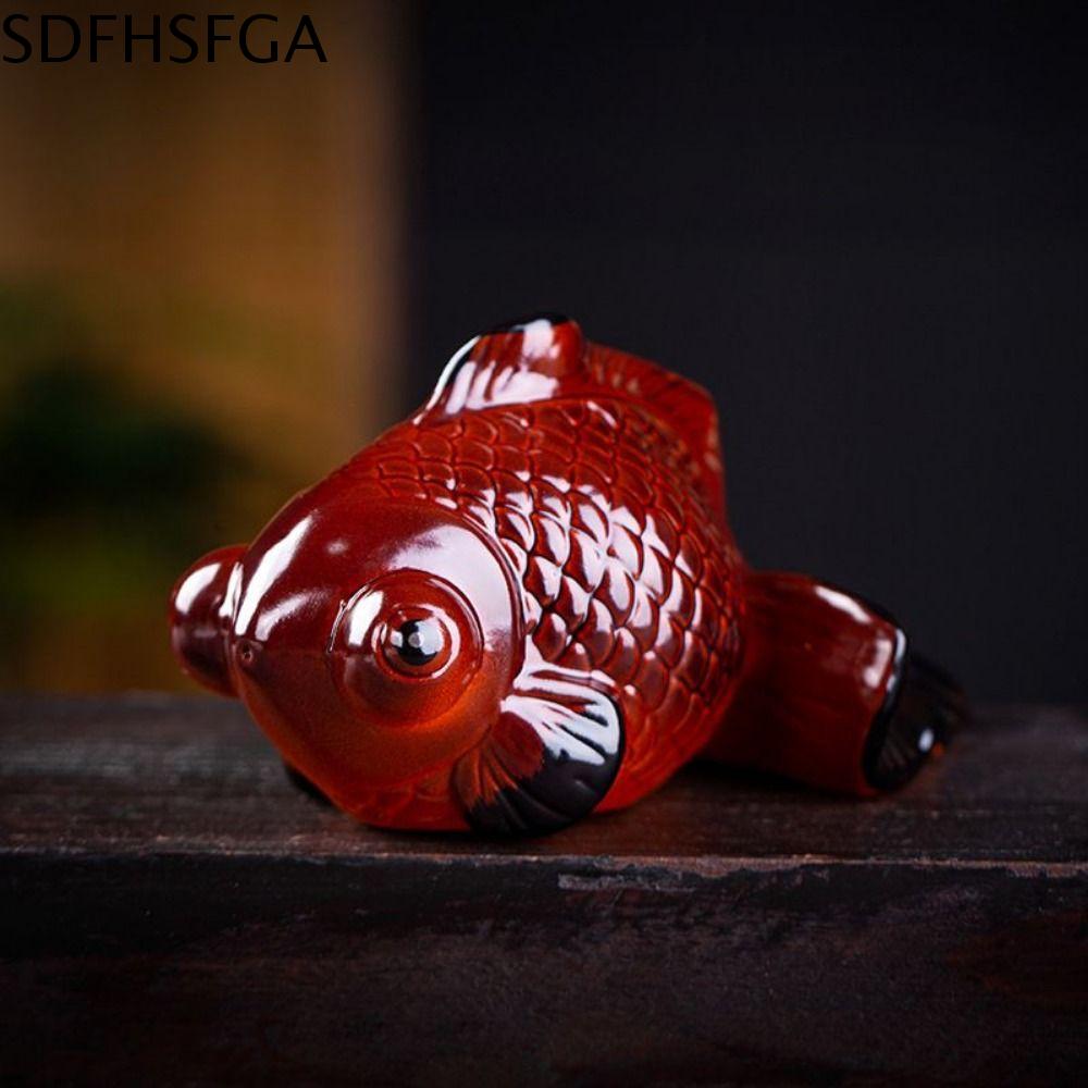 SDFHSFGA Tinh tế Trà Cá Vàng thú cưng Dễ thương Nhỏ Tượng Cá Hài Hước Hoạt hình Đồ trang trí hình cá bằng gốm Trang trí khay trà