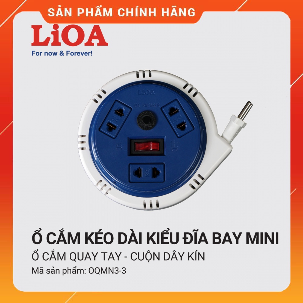 Ổ cắm quay tay mini lioa kéo dài kiểu đĩa bay cuộn dây kín oqm3-3 3m