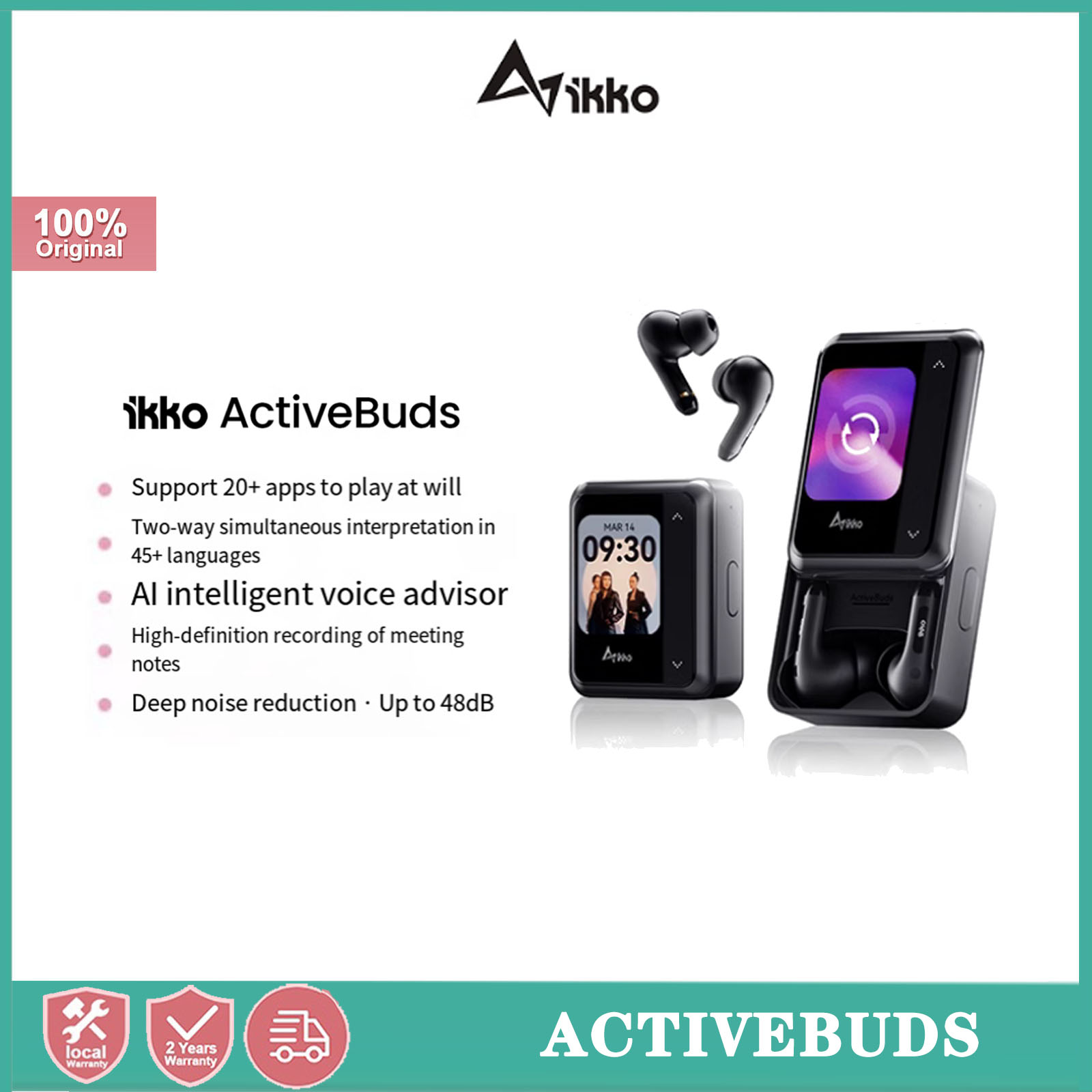 IKKO ActiveBuds AI Intelligent Touchscreen Bluetooth Earphones, GPT-4o Simultaneous Translation Recording Active Noise Reduction True Wireless Translation Earphones ราคา 13,840 บาท*ส่งฟรี