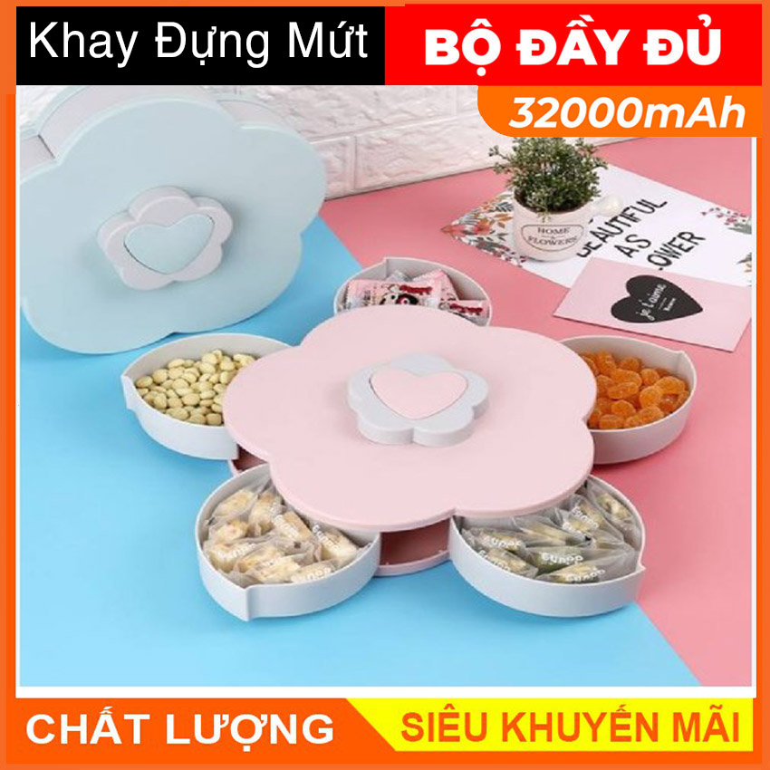Khay đựng mứt kẹo tự xoay hình cánh hoa 10 ngăn - Hộp đựng bánh mứt cánh hoa sen 2 tầng - Hộp đựng bánh kẹo - Có giá đỡ điện thoại - Khay đựng bánh mứt xuân 2024