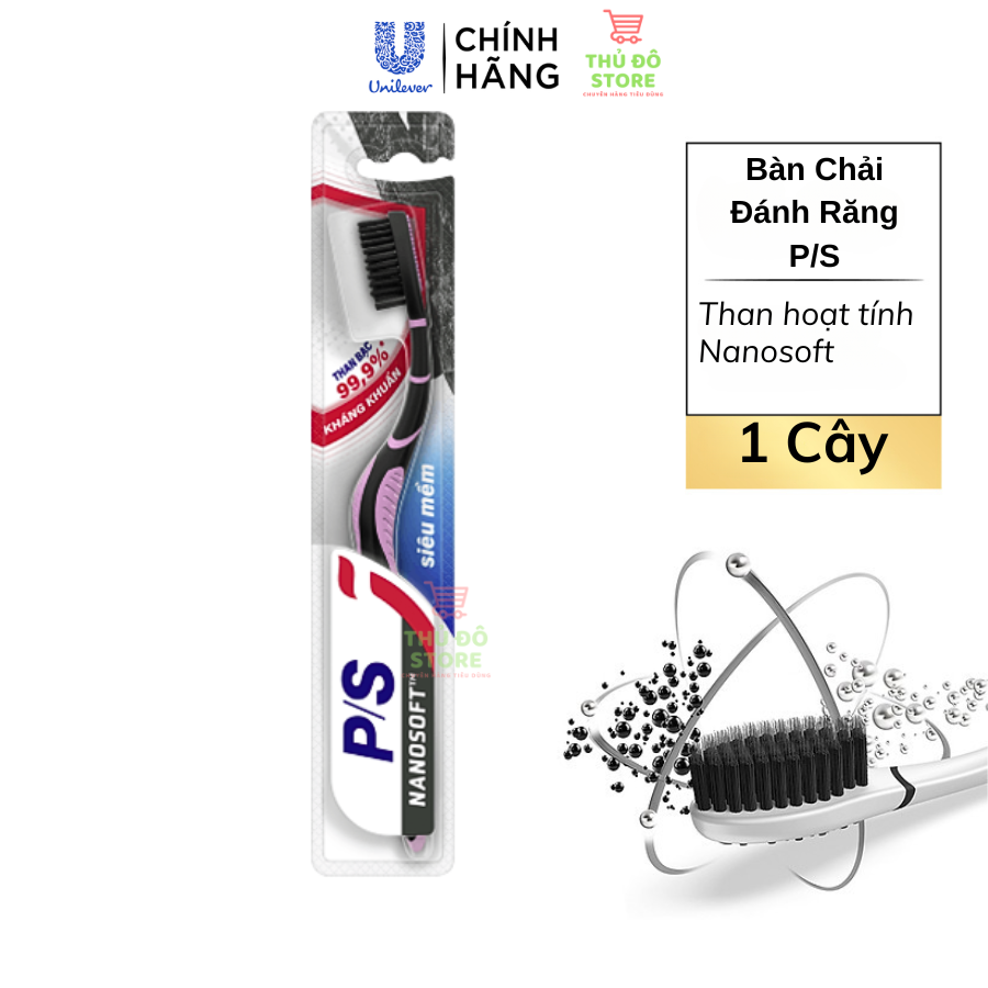 Bàn chải đánh răng ps nanosoft than hoạt tính kháng khuẩn 99.9%