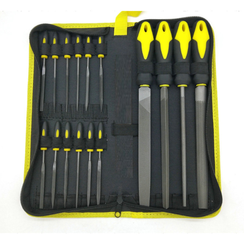 Alloy Steel File Set 16Pcs with Carry Case for for Woodwork and Metal 4 Large File and 12Pcs Needle Files, Soft Rubbery Handle