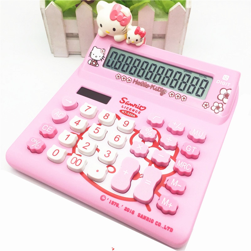 Large Size 12 Digit Cartoon Solar Calculator Pink Doll Cute Computer 520A