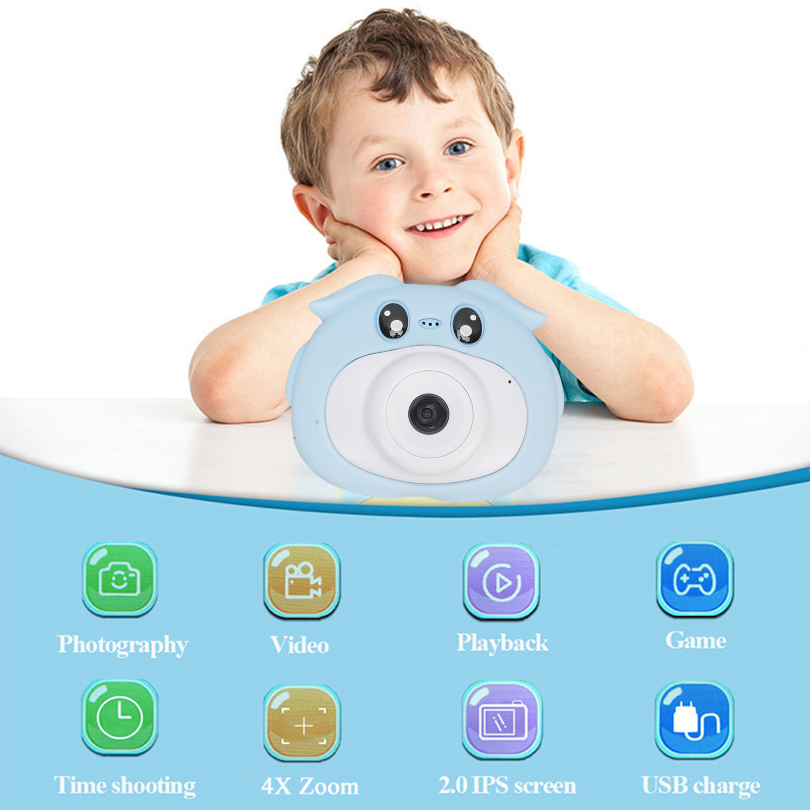 Trẻ Em máy ảnh kỹ thuật số 8MP HD máy ảnh trẻ em 1080P đầu ghi video 2.0 Màn Hình 4X Zoom Thời Gian Trôi Và Vui Vẻ Dán Cho Nhiếp Ảnh