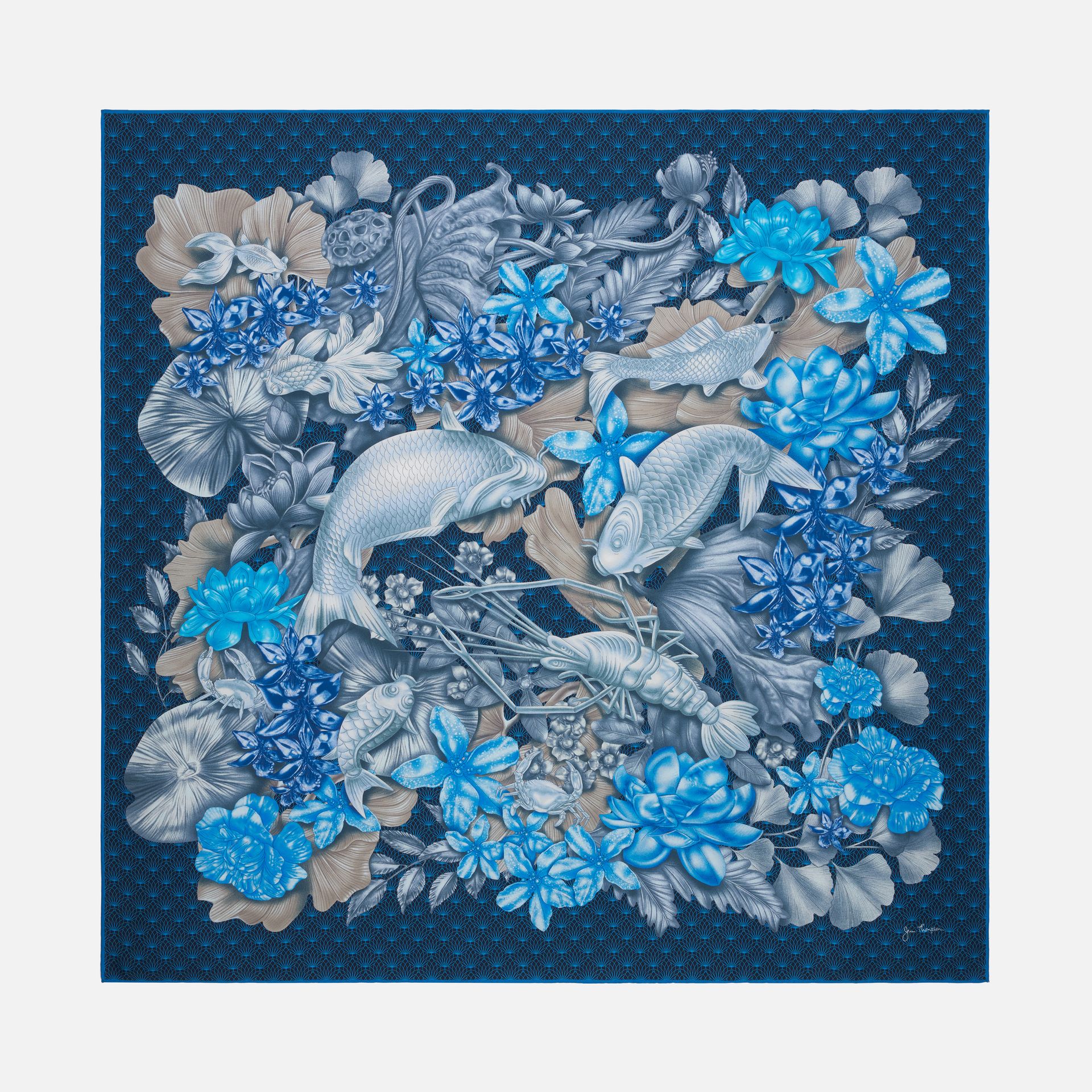 House On The Klong Silk Twill Printed Scarf - Dark Blue ราคา 3,802 บาท*ส่งฟรี