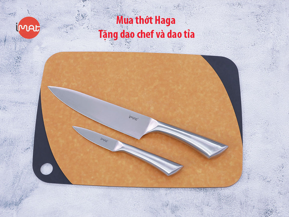 Combo Mua thớt sợi gỗ Haga, tặng 2 dao thép iMat